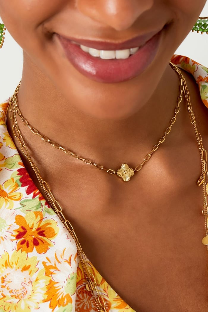 Gliederkette mit Blume Goldfarbe Edelstahl h5Bild3